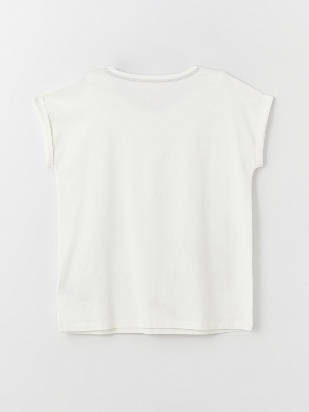 Ekru Bisiklet Yaka Baskılı Kadın Pijama Üst-1