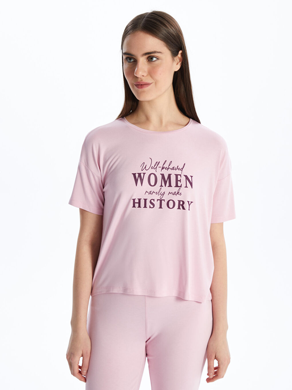 Crew Neck Printed Short Sleeve Women's Pajama Set -S45145Z8-G2L