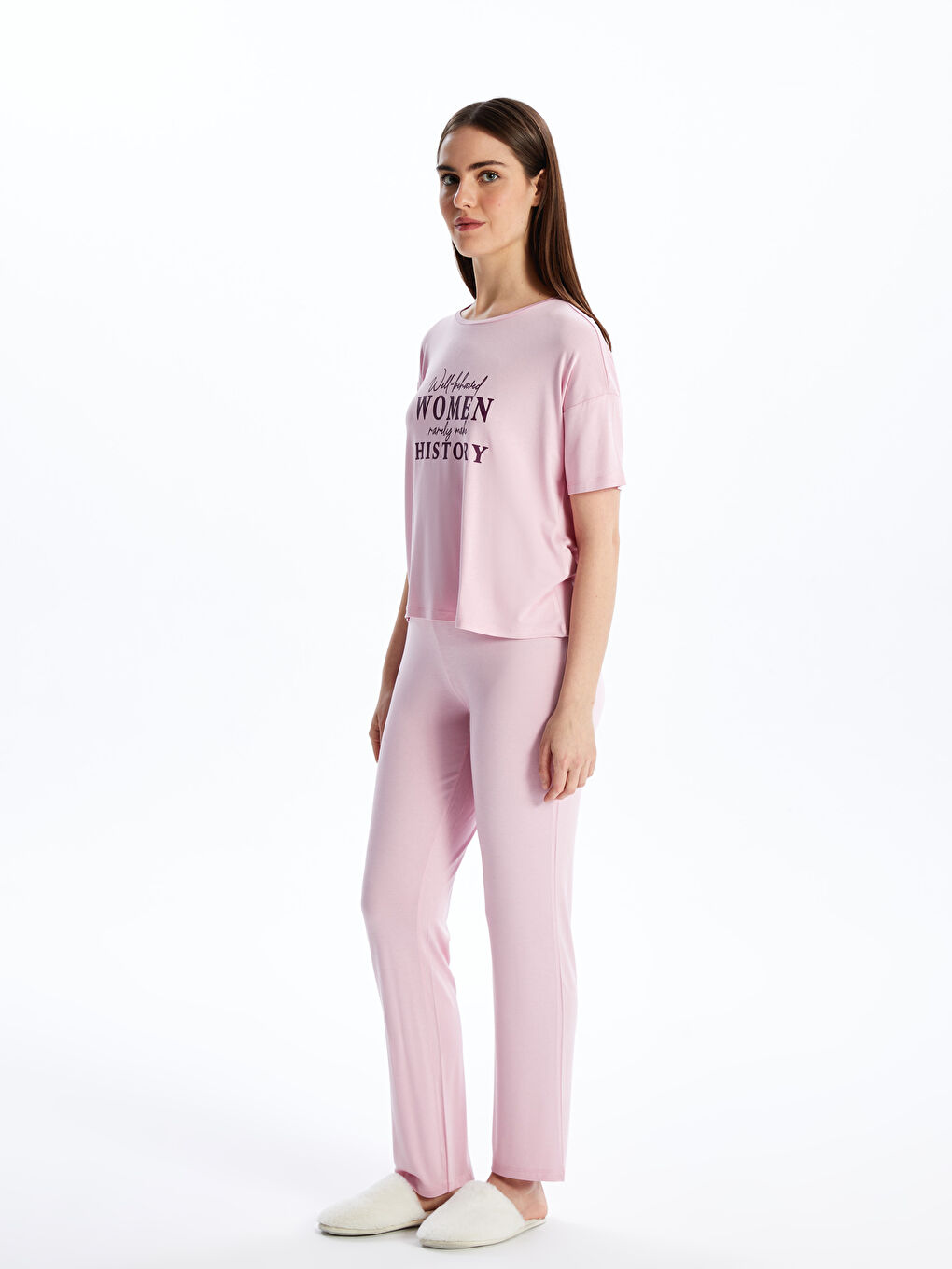 Crew Neck Printed Short Sleeve Women's Pajama Set -S45145Z8-G2L