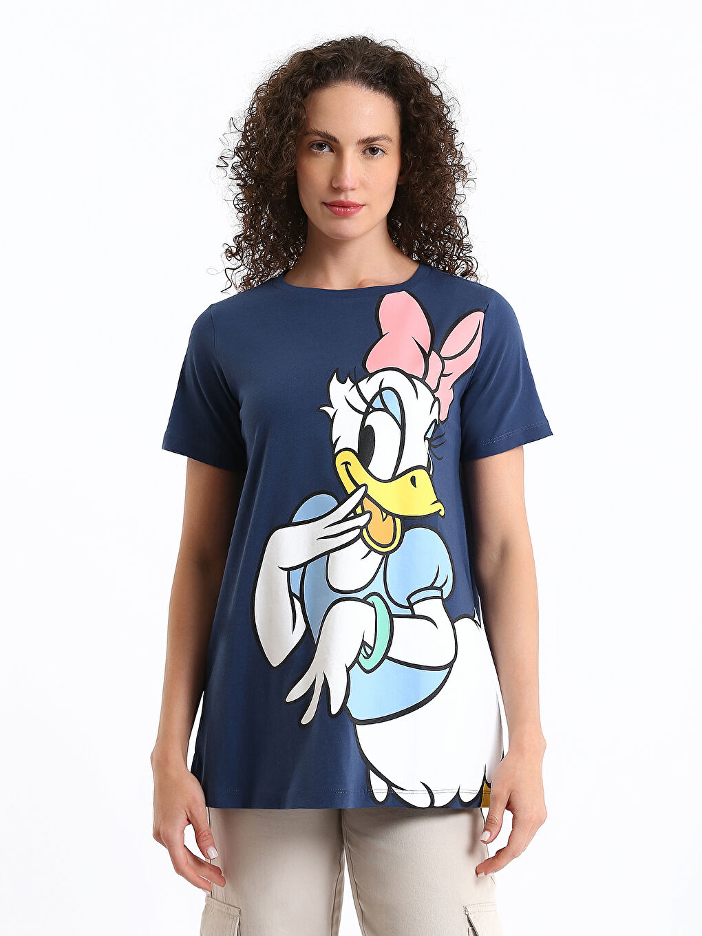 Tricou gravide cu mânecă scurtă, imprimat Daisy Duck, guler rotund-1