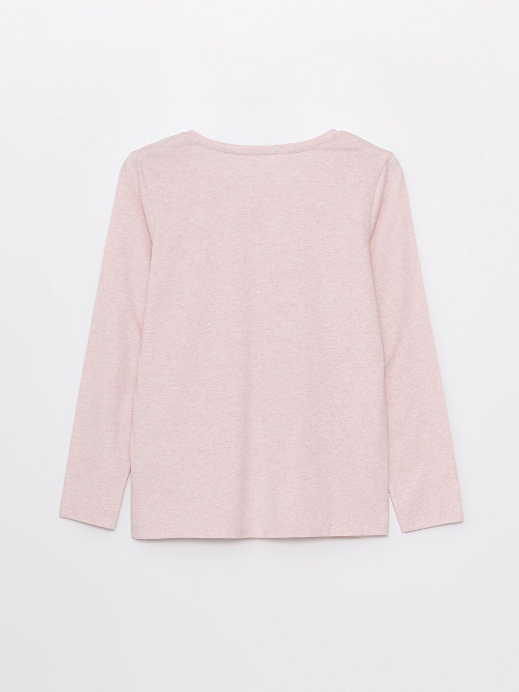 Pembe Bisiklet Yaka Düz Uzun Kollu Kadın Pijama Üst-1