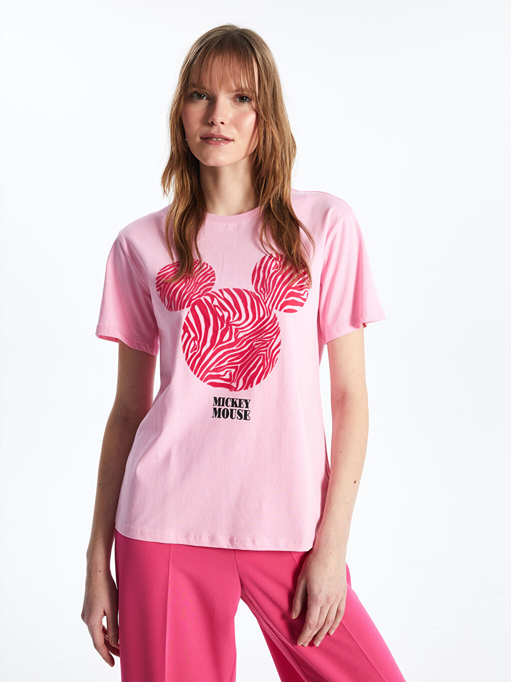 LCW Vision T-shirt à Manches Courtes Imprimé Mickey Mouse Col Rond pour Femmes -S45229Z8-GA5
