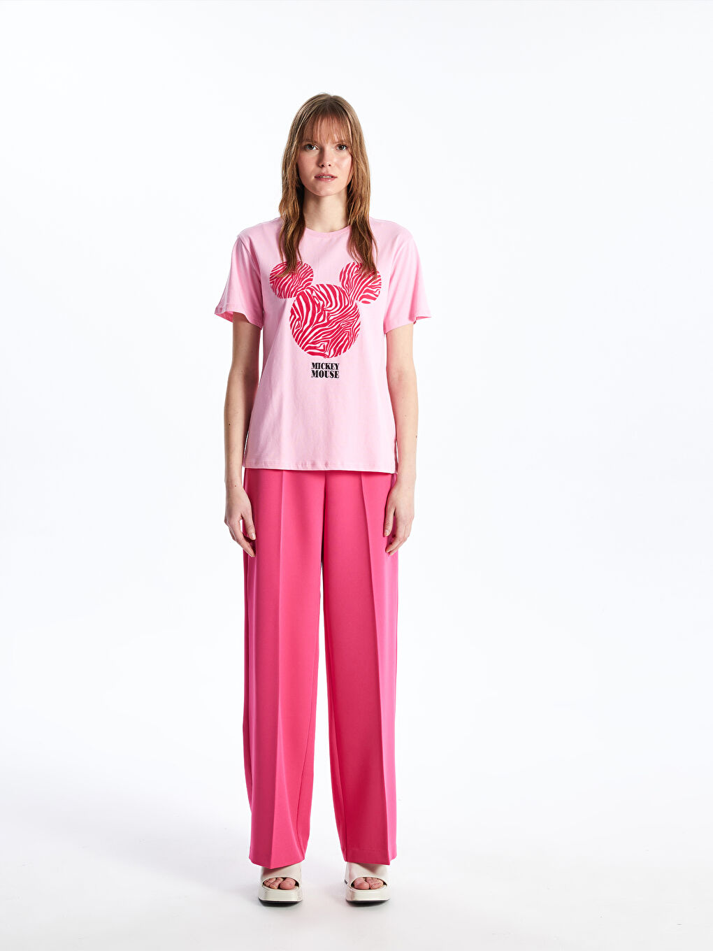 LCW Vision T-shirt à Manches Courtes Imprimé Mickey Mouse Col Rond pour Femmes -S45229Z8-GA5