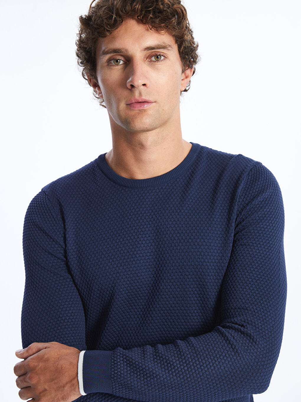 Crew Neck Long Sleeve Men's Tricot Sweater -S45298Z8-QP8