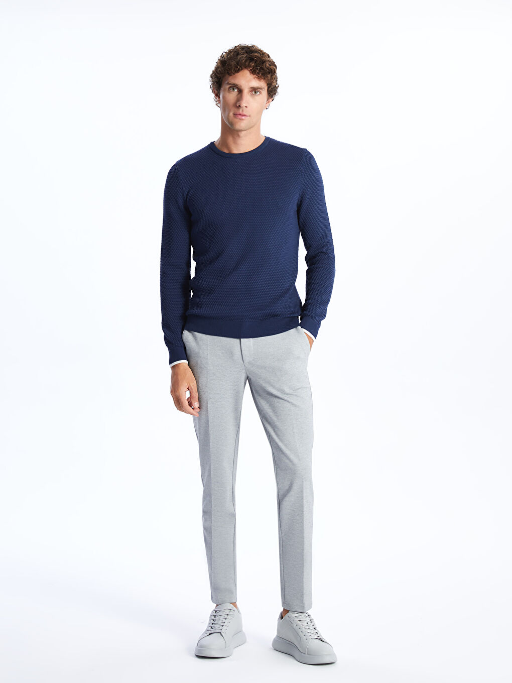 Crew Neck Long Sleeve Men's Tricot Sweater -S45298Z8-QP8