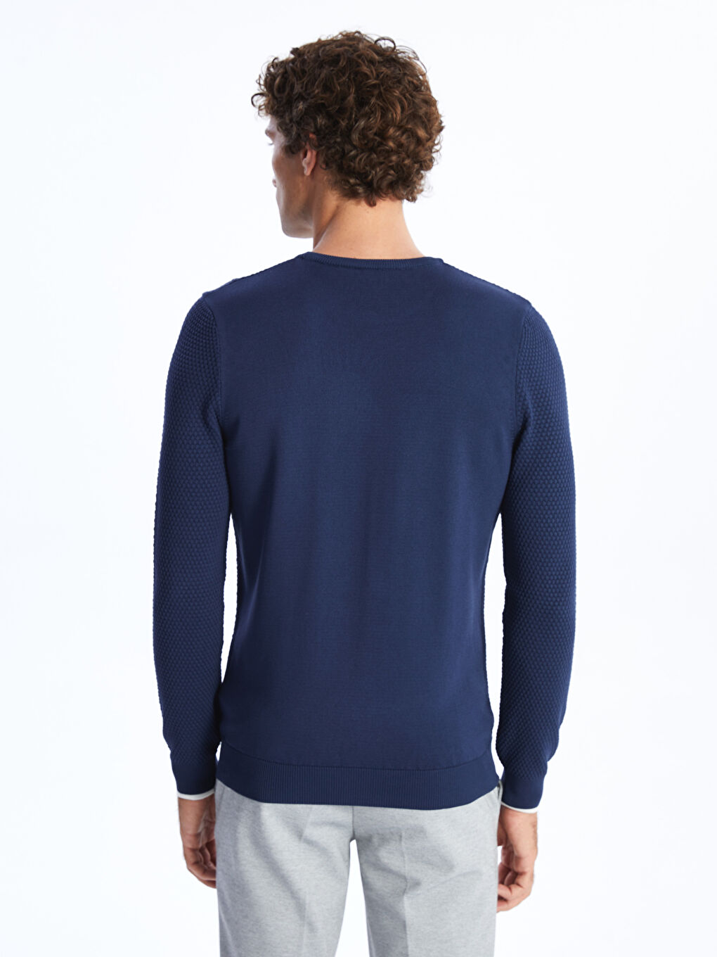 Crew Neck Long Sleeve Men's Tricot Sweater -S45298Z8-QP8