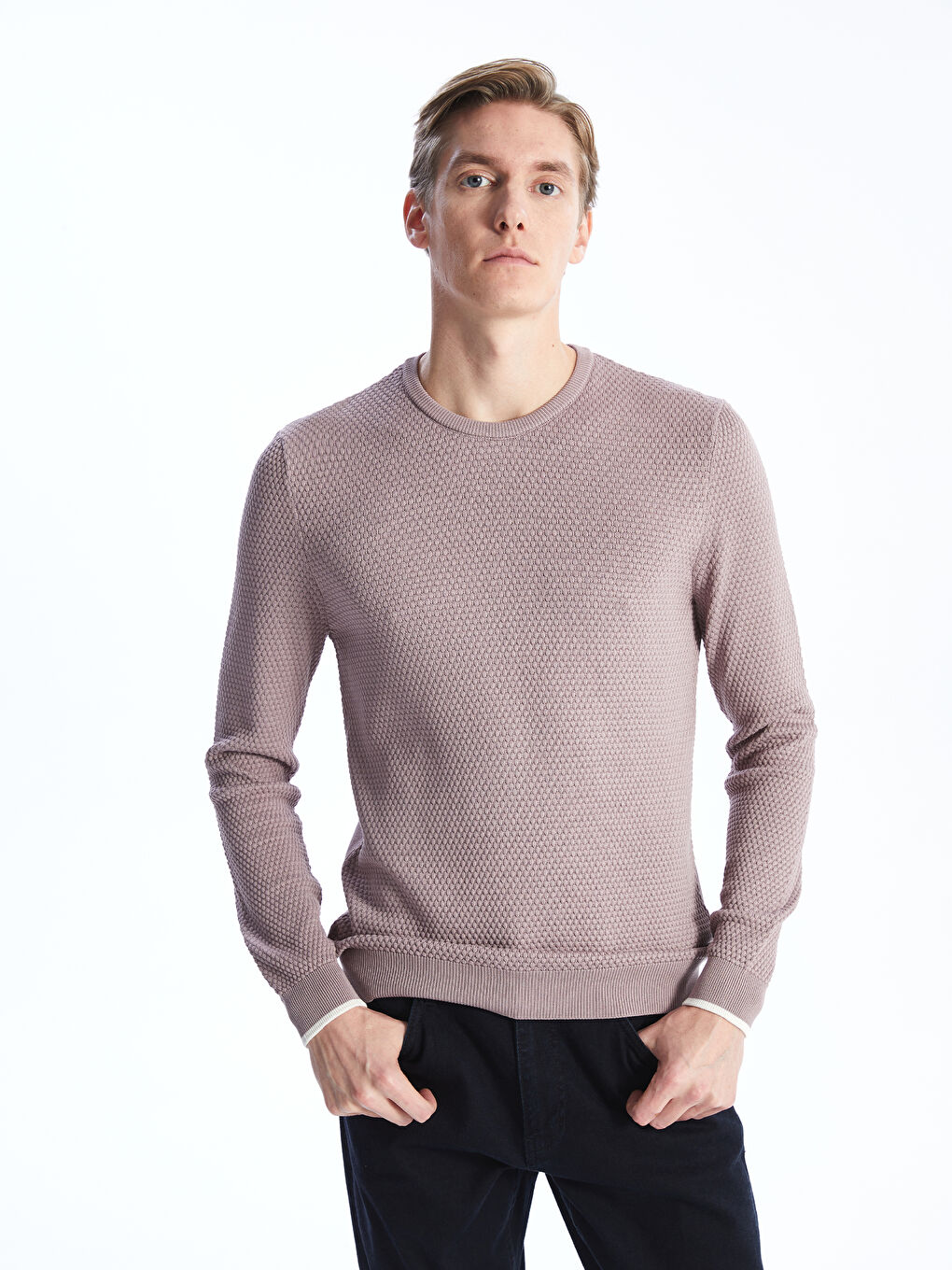 Crew Neck Long Sleeve Men's Tricot Sweater -S45298Z8-QRK