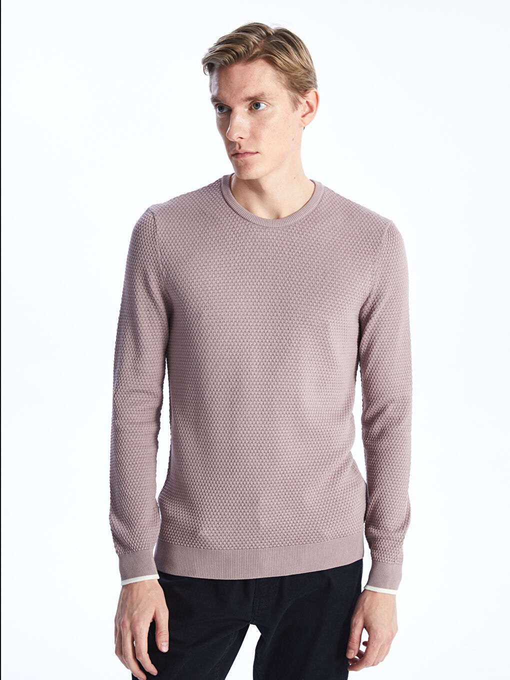 Crew Neck Long Sleeve Men's Tricot Sweater -S45298Z8-QRK