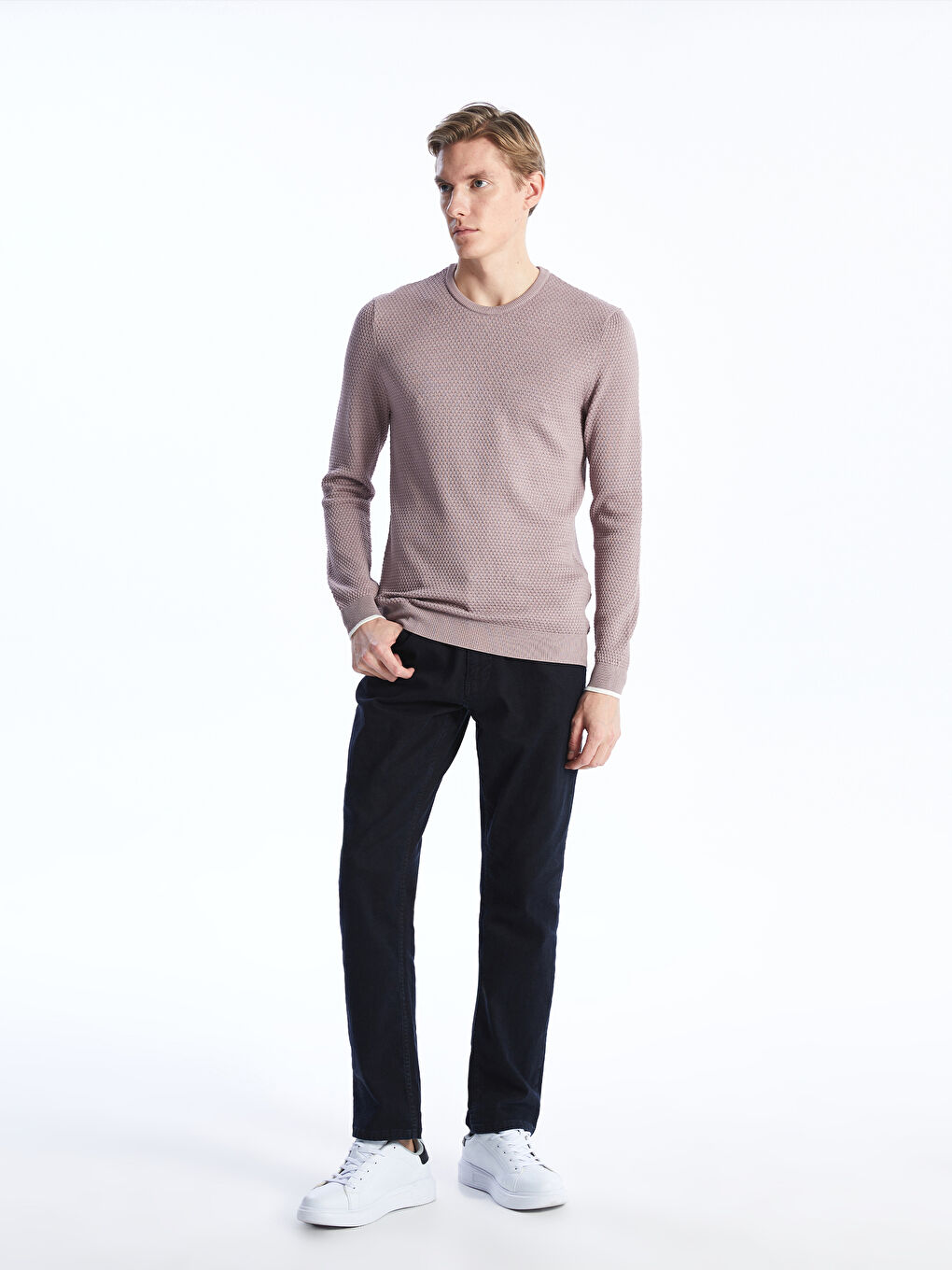Crew Neck Long Sleeve Men's Tricot Sweater -S45298Z8-QRK
