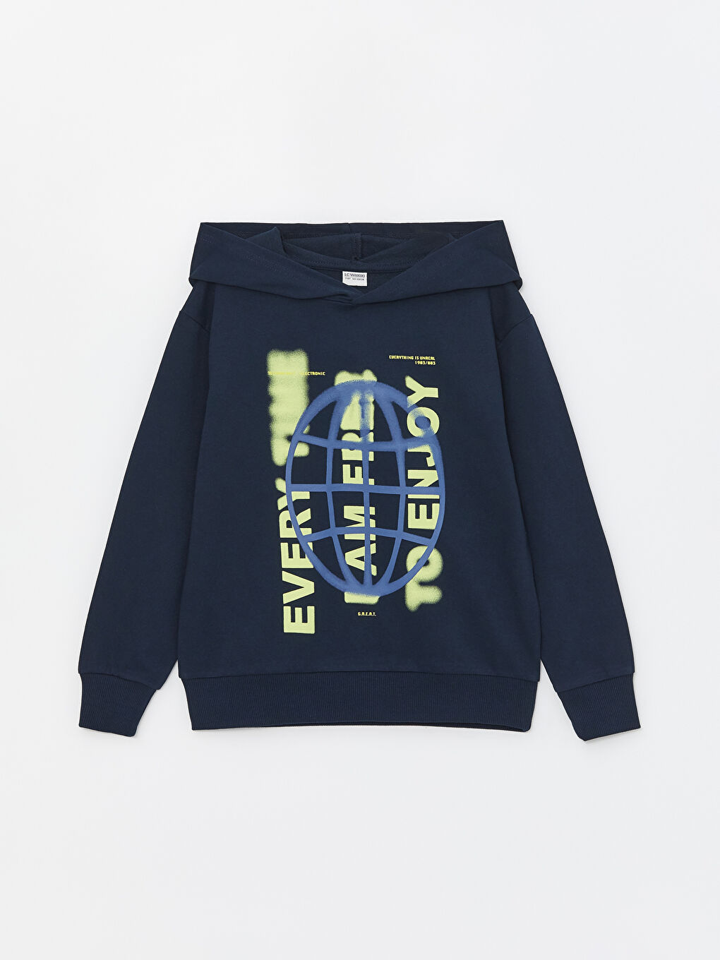 LCW Kids Yeni Lacivert Rahat Kalıp Baskılı Erkek Çocuk Hoodie