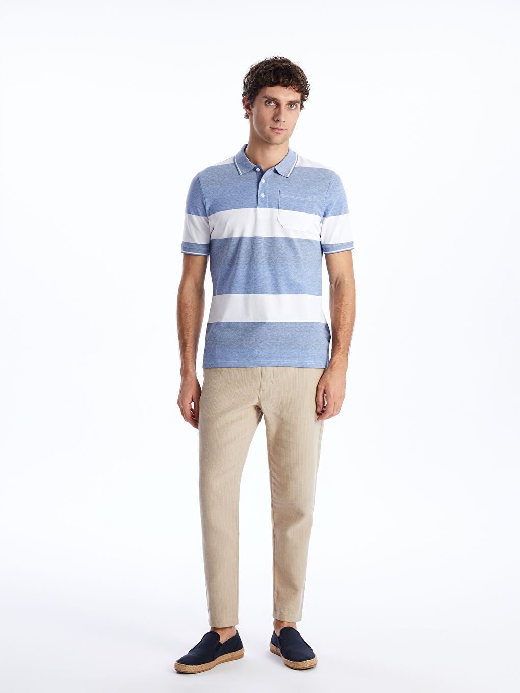 Polo Neck Short Sleeve Color Block Pique Men's T-Shirt -S45314Z8-LEN