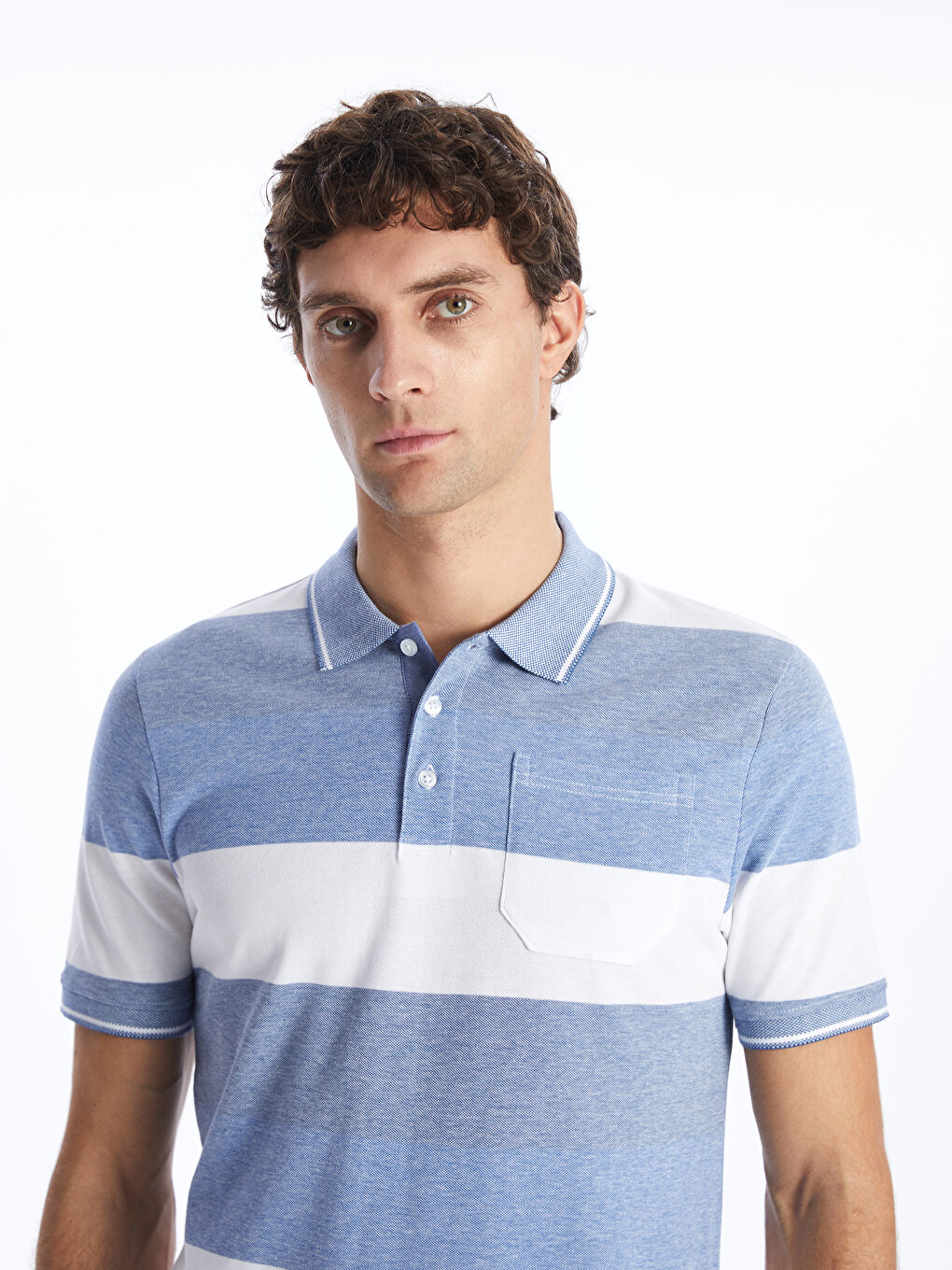 Polo Neck Short Sleeve Color Block Pique Men's T-Shirt -S45314Z8-LEN