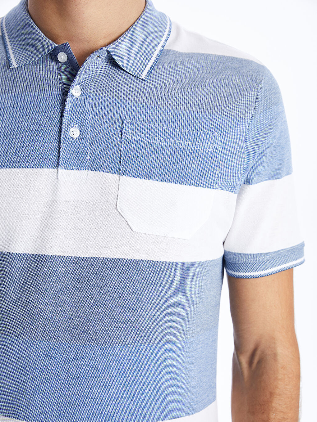 Polo Neck Short Sleeve Color Block Pique Men's T-Shirt -S45314Z8-LEN