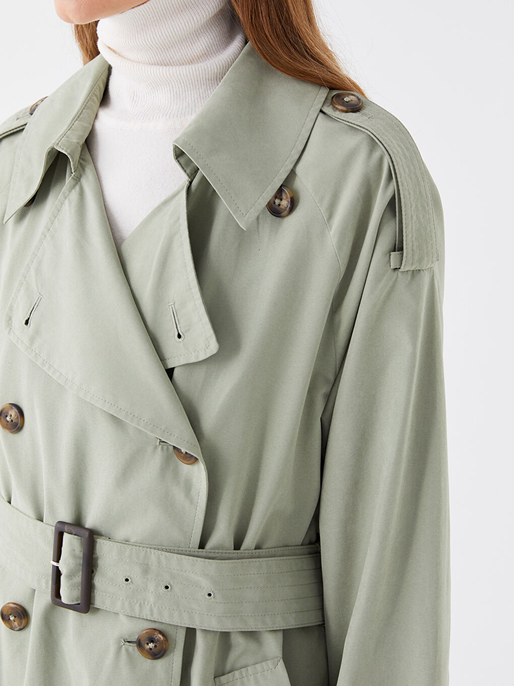 Women's Jacket Collar Plain Trench Coat -S45320Z8-GGY