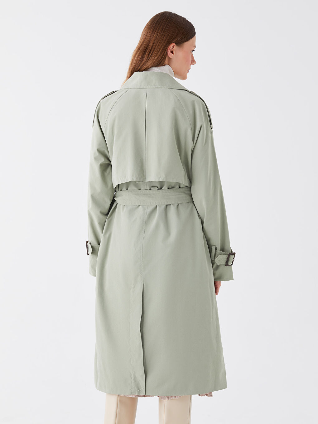 Women's Jacket Collar Plain Trench Coat -S45320Z8-GGY