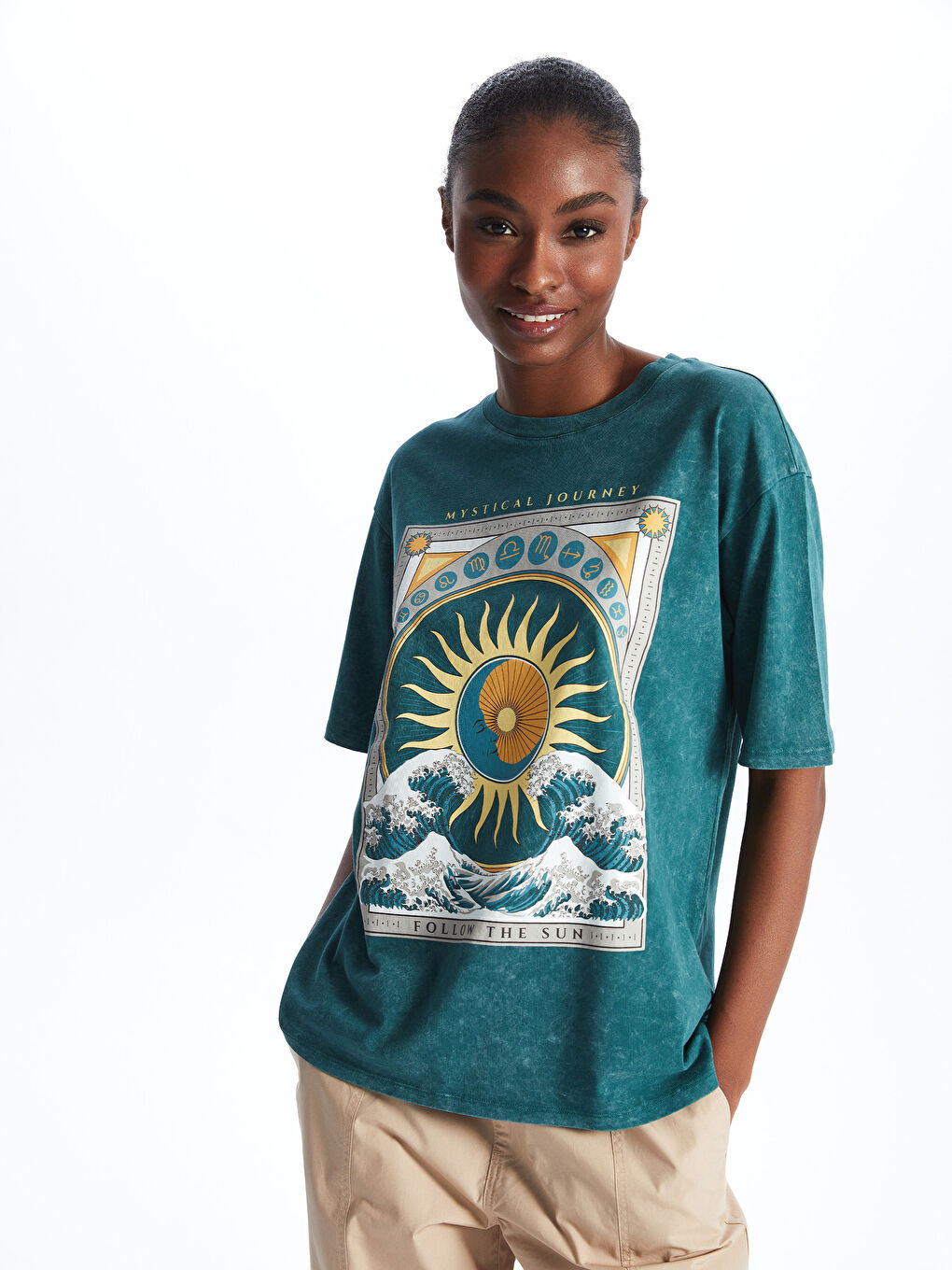 Crew Neck Printed Short Sleeve Oversized T-Shirt -S45325Z8-M97