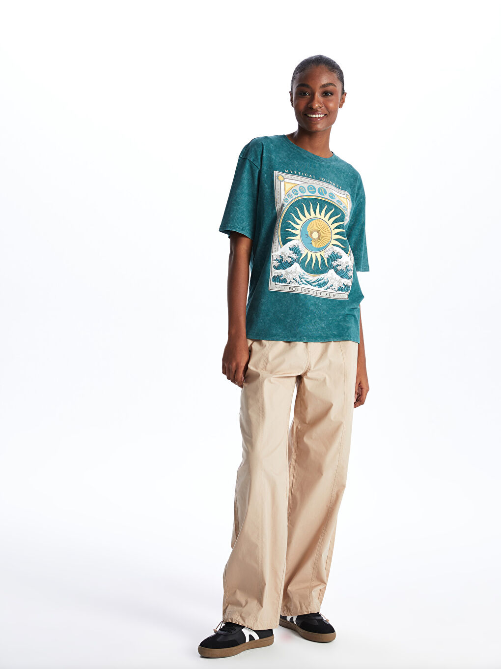 Crew Neck Printed Short Sleeve Oversized T-Shirt -S45325Z8-M97