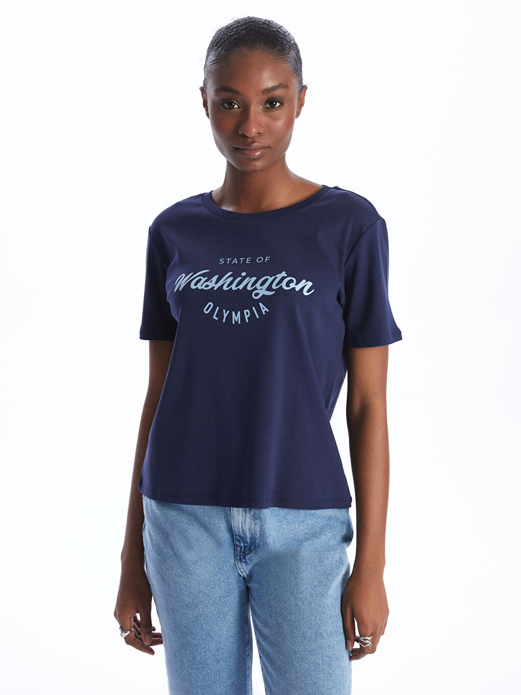 Crew Neck Printed Short Sleeve Women's T-Shirt -S45343Z8-HFH