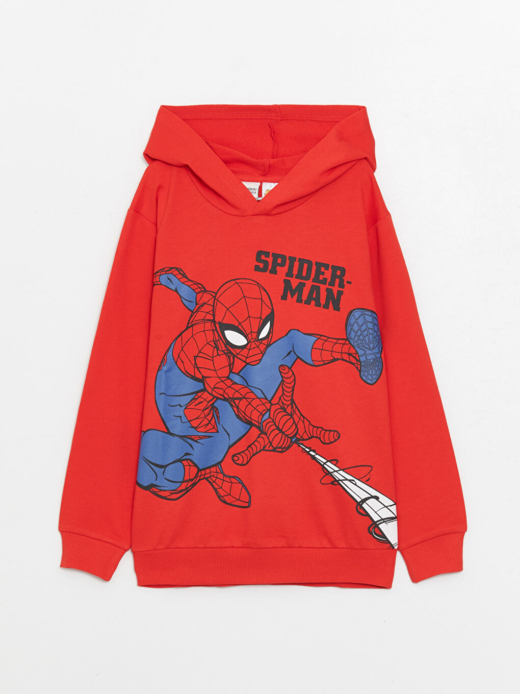 LCW Kids Canlı Kırmızı Spiderman Baskılı Uzun Kollu Erkek Çocuk Hoodie