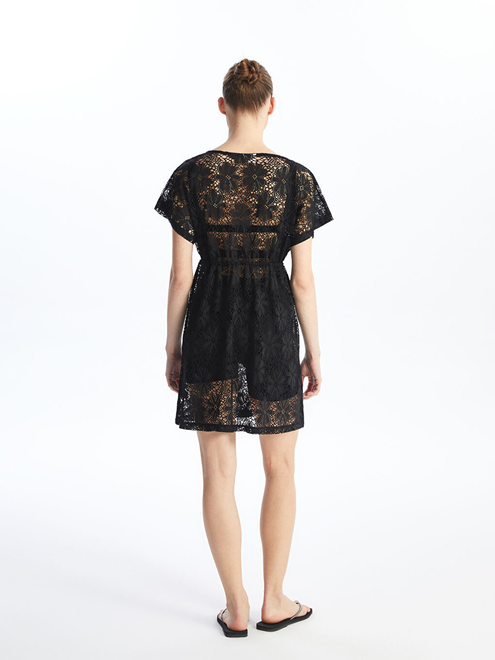 V Neck Lace Short Sleeve Women's Beach Dress -S45568Z8-CVL
