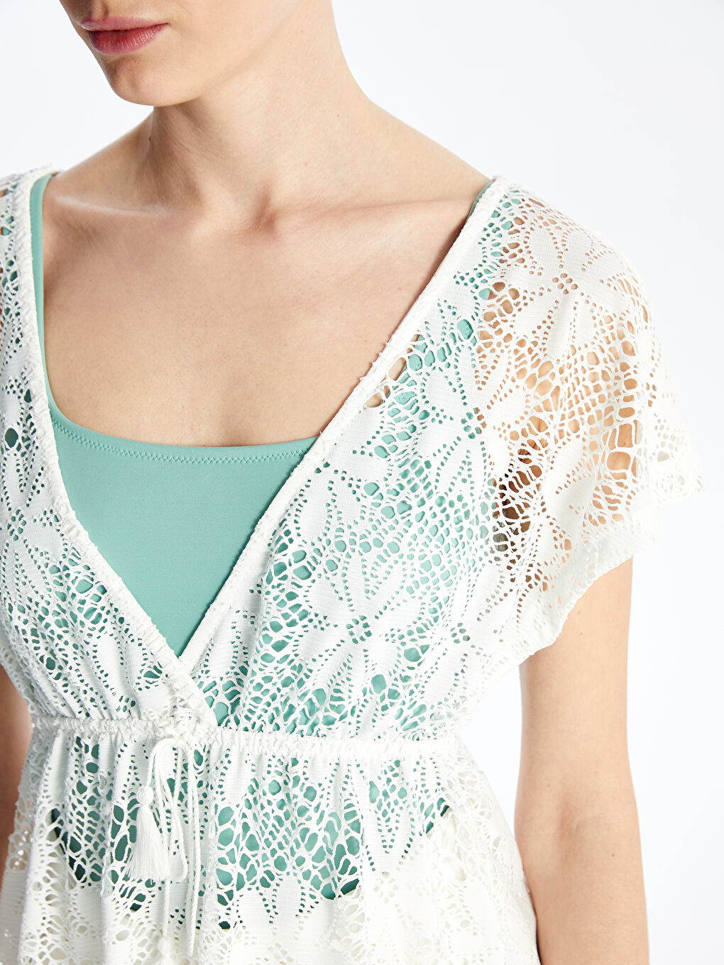 V Neck Lace Short Sleeve Women's Beach Dress -S45568Z8-FDU