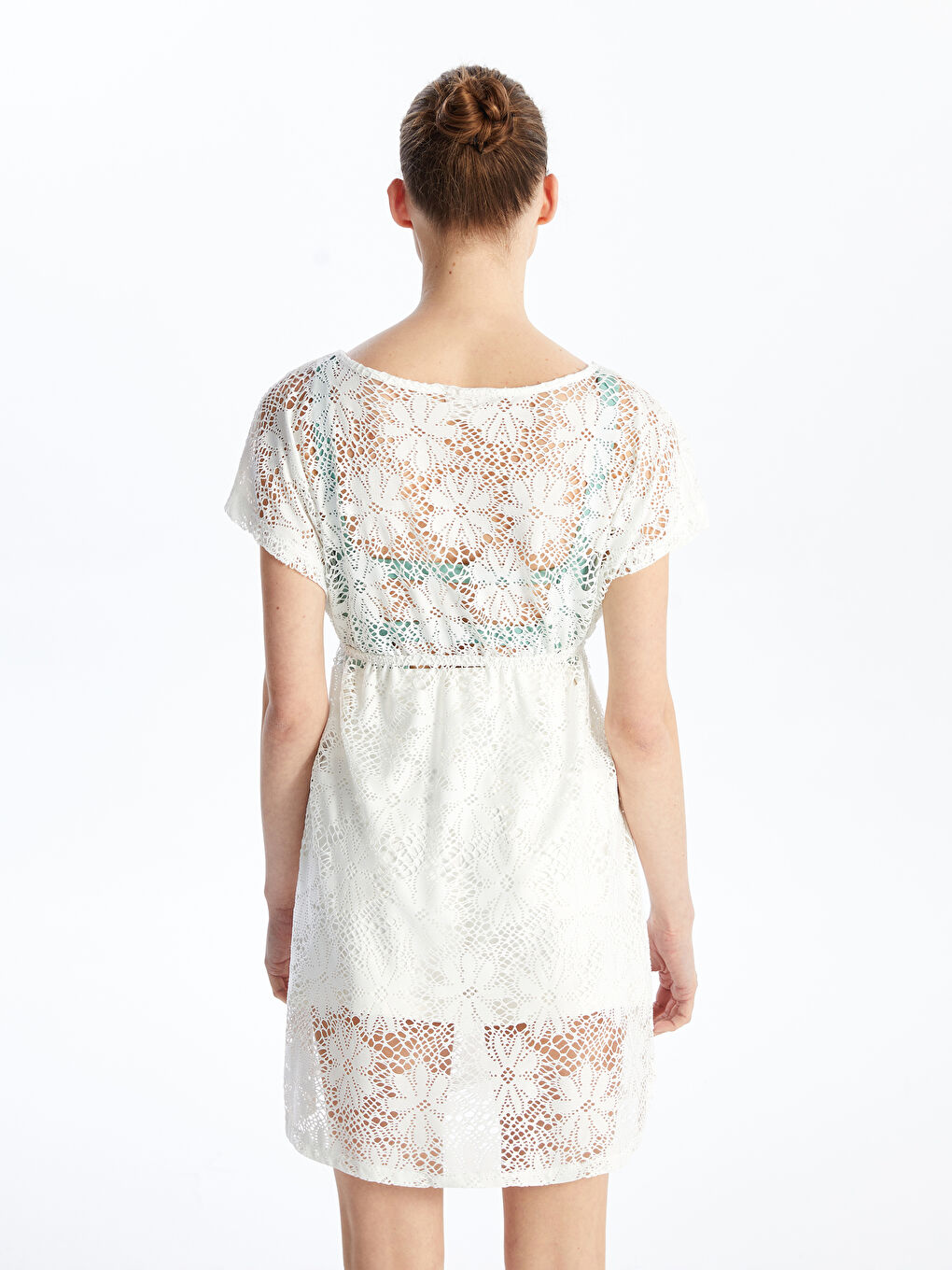 V Neck Lace Short Sleeve Women's Beach Dress -S45568Z8-FDU