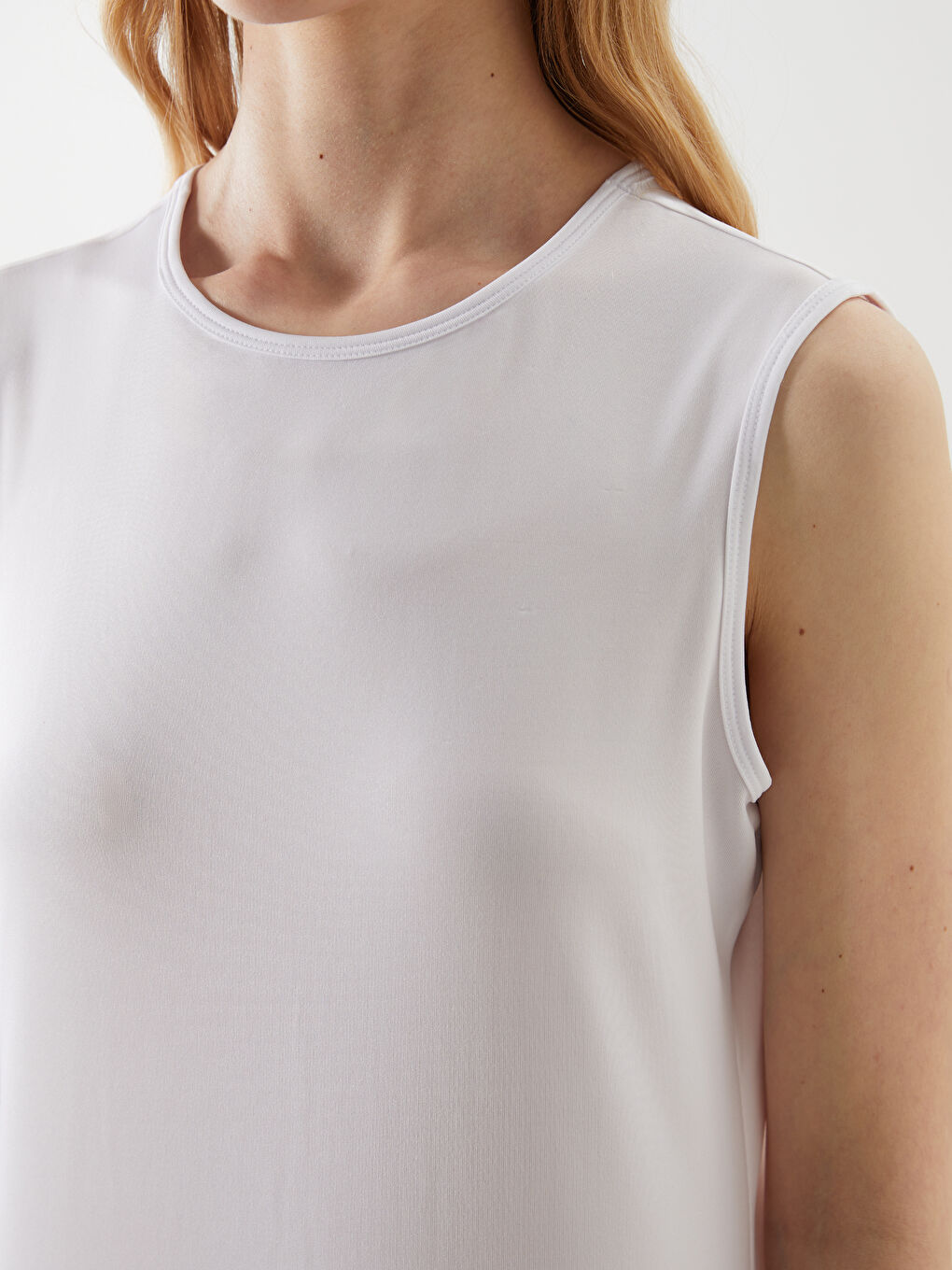 Beyaz Kadın Bisiklet Yaka Düz Elbise Astarı-2