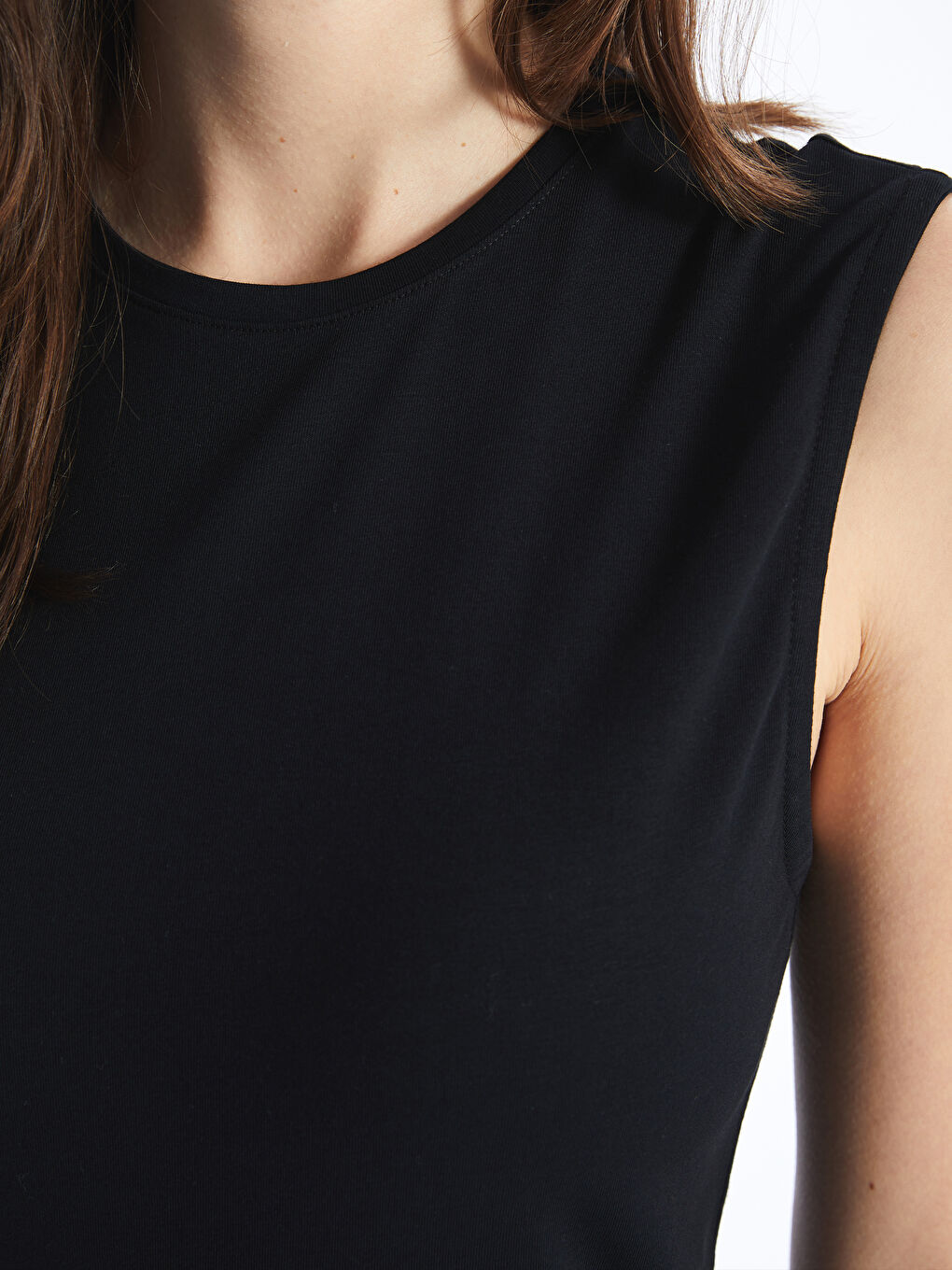 Siyah Kadın Bisiklet Yaka Düz Atlet-3