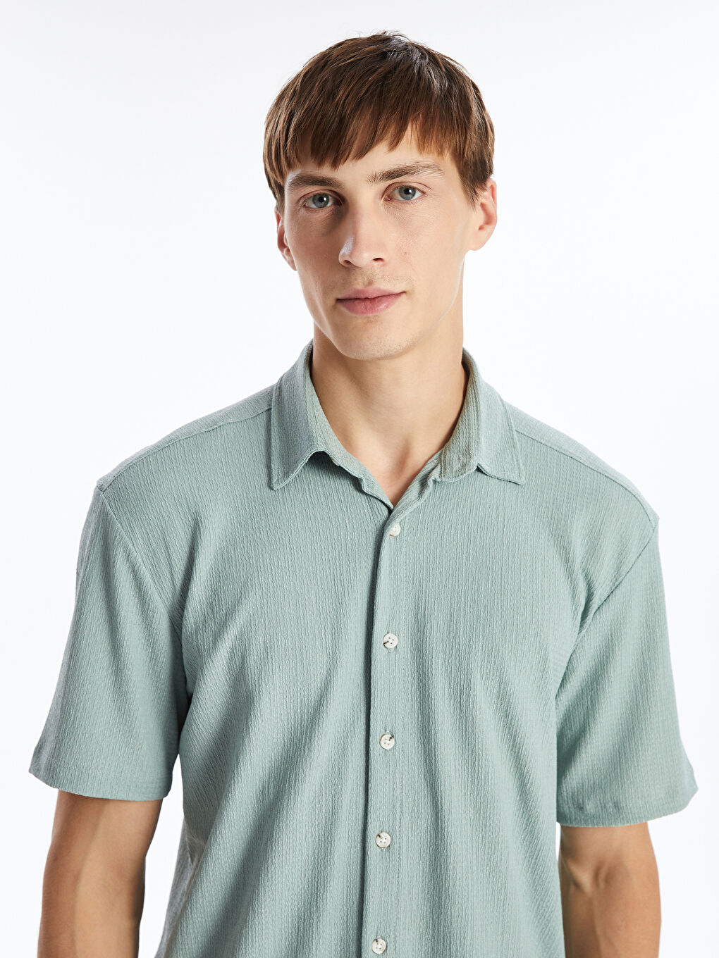Regular Fit Men's Short Sleeve Textured Shirt -S45687Z8-VAL