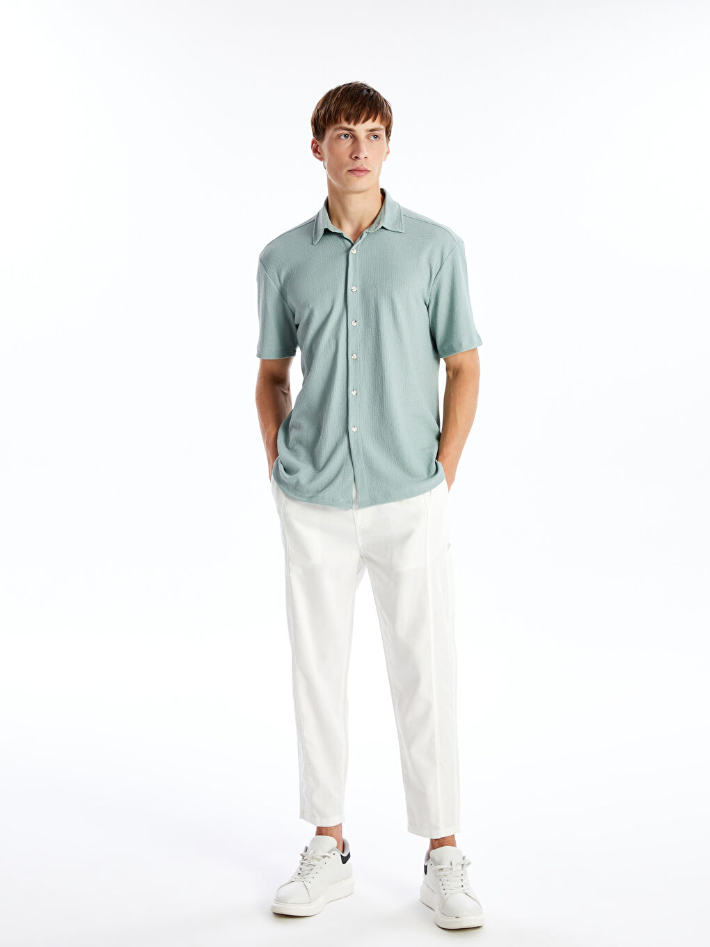 Regular Fit Men's Short Sleeve Textured Shirt -S45687Z8-VAL