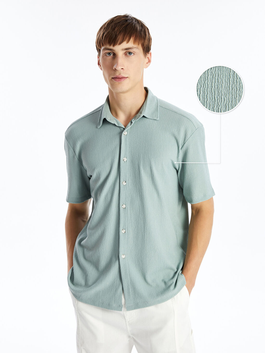 Regular Fit Men's Short Sleeve Textured Shirt -S45687Z8-VAL