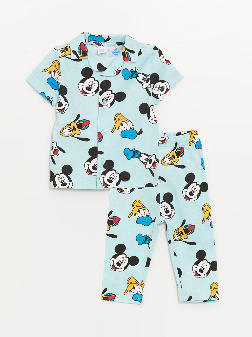 LCW baby Açık Mavi Baskılı Polo Yaka Kısa Kollu Minnie Mouse Baskılı Erkek Bebek Pijama Takım - 2