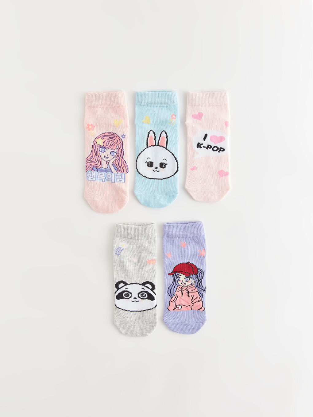 LCW Kids Pembe Desenli Kız Çocuk Patik Çorap 5'li
