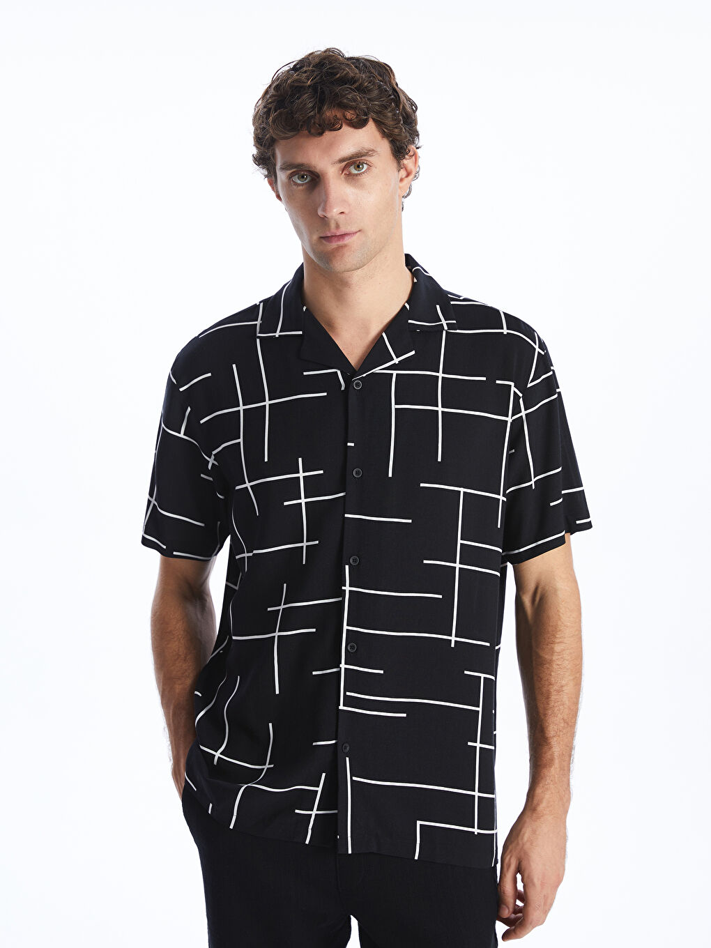 lim Fit Short Sleeve Patterned Men's Shirt -S45835Z8-CVL