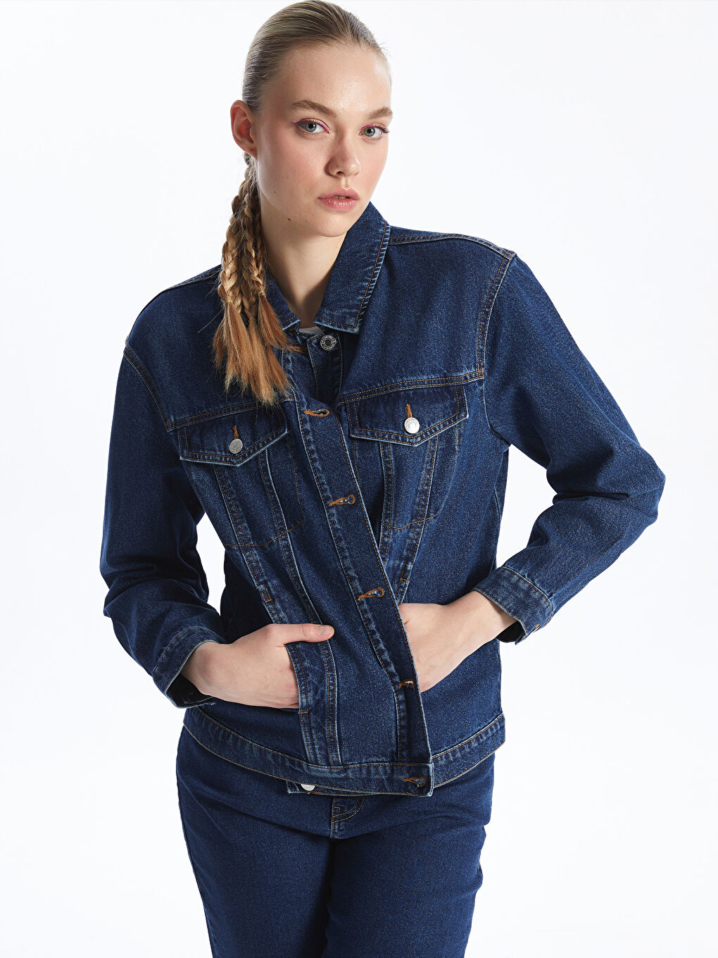Plain Long Sleeve Women's Denim Shirt Jacket -S45845Z8-507