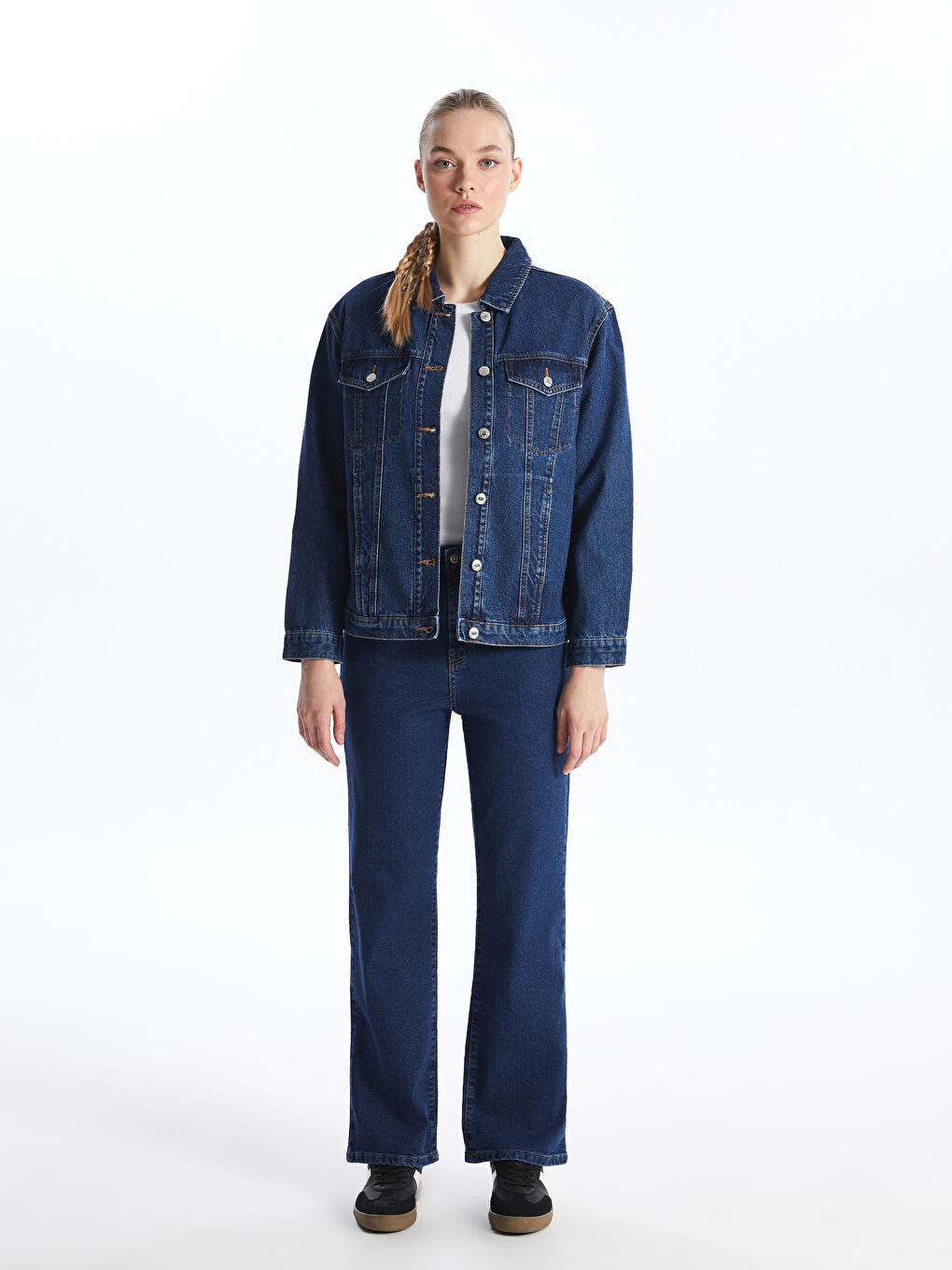 Plain Long Sleeve Women's Denim Shirt Jacket -S45845Z8-507