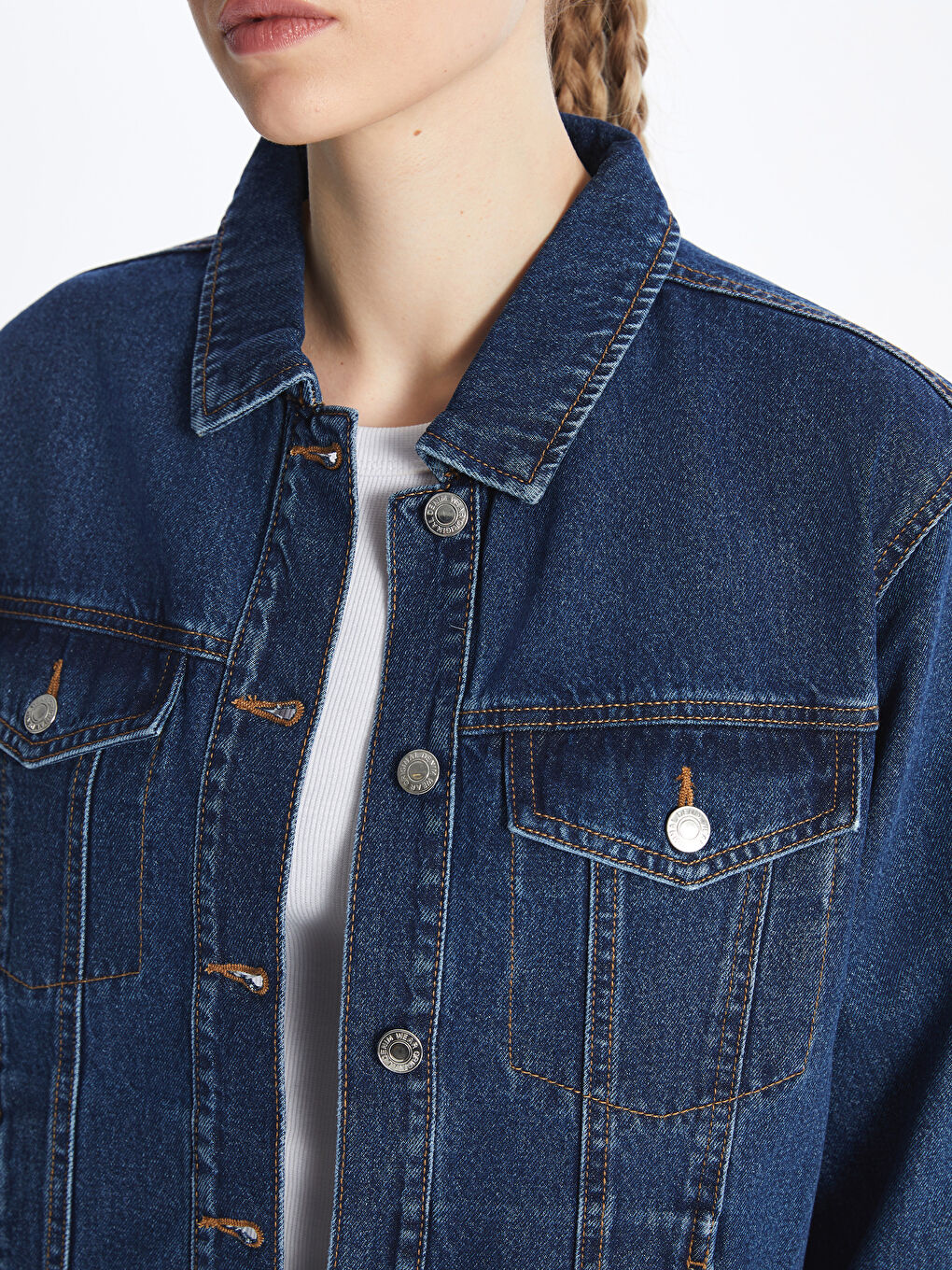Plain Long Sleeve Women's Denim Shirt Jacket -S45845Z8-507