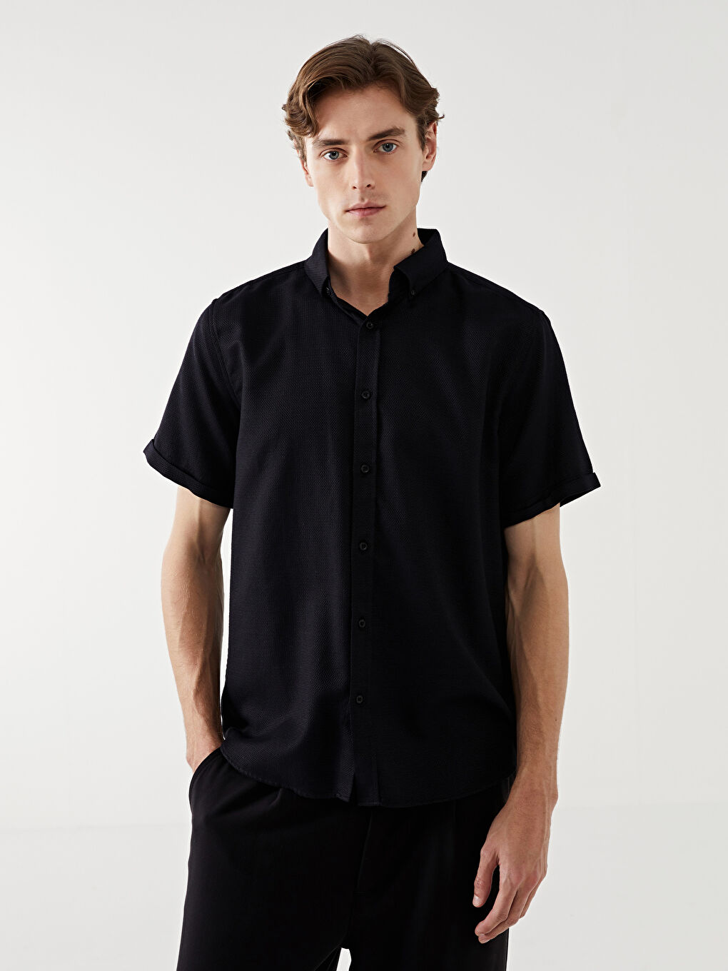 Slim Fit Short Sleeve Dobby Men's Shirt -S45850Z8-CVL