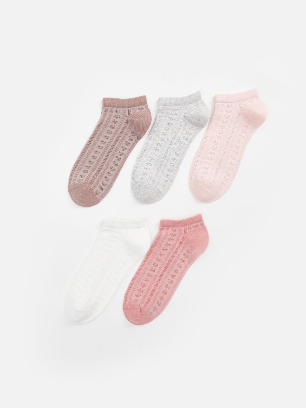 Pembe Desenli Kadın Patik Çorap 5'li