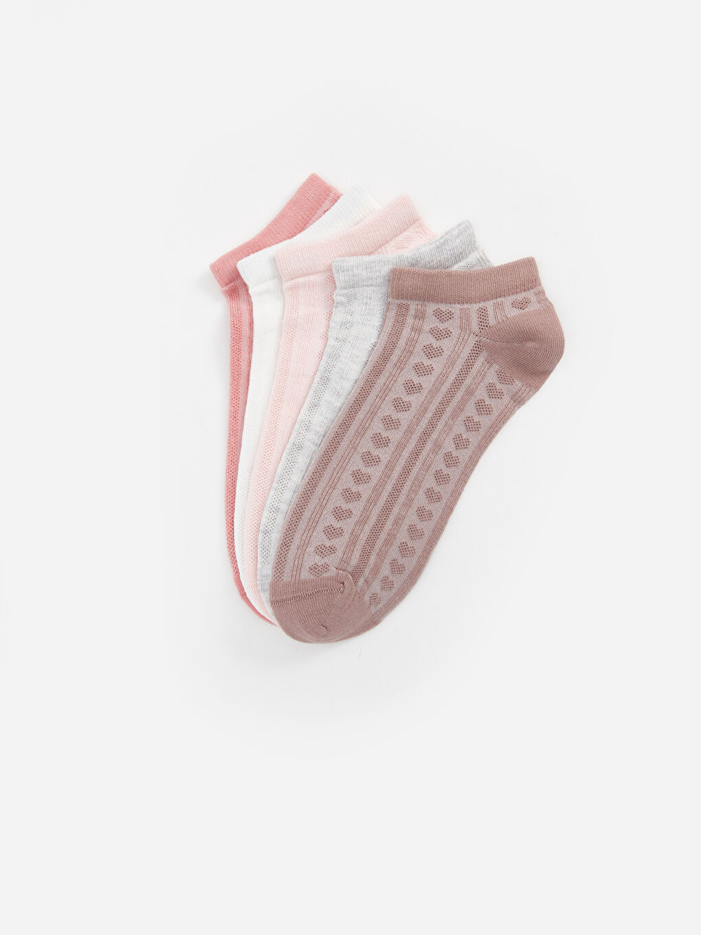 Pembe Desenli Kadın Patik Çorap 5'li-1