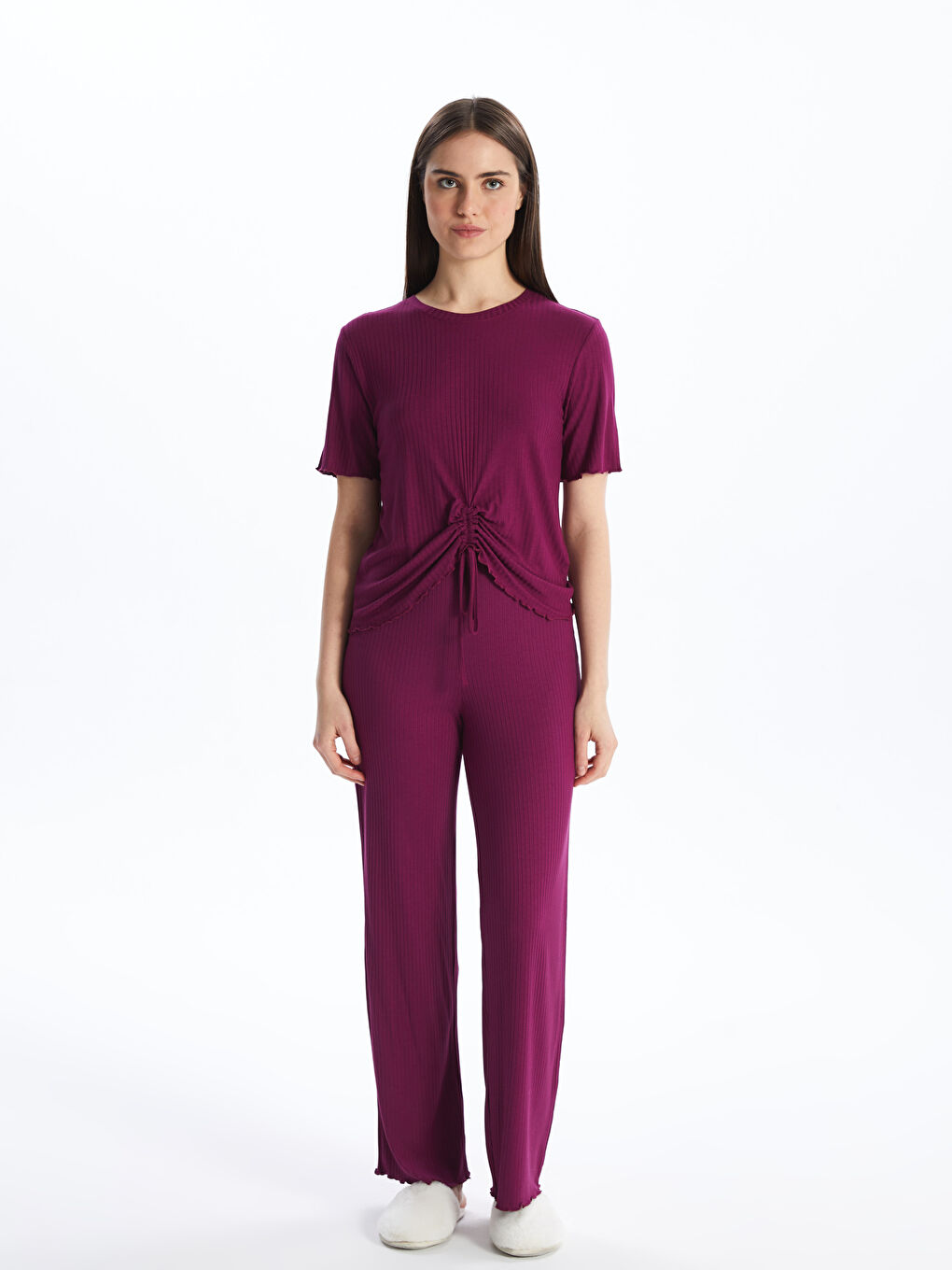 Crew Neck Straight Short Sleeve Women's Pajamas Set -S45966Z8-HLU