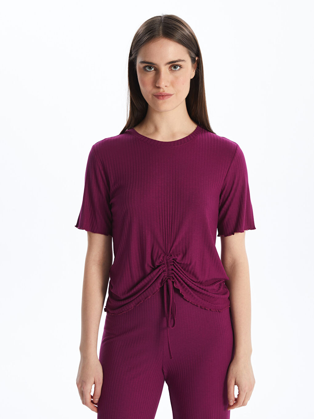 Crew Neck Straight Short Sleeve Women's Pajamas Set -S45966Z8-HLU