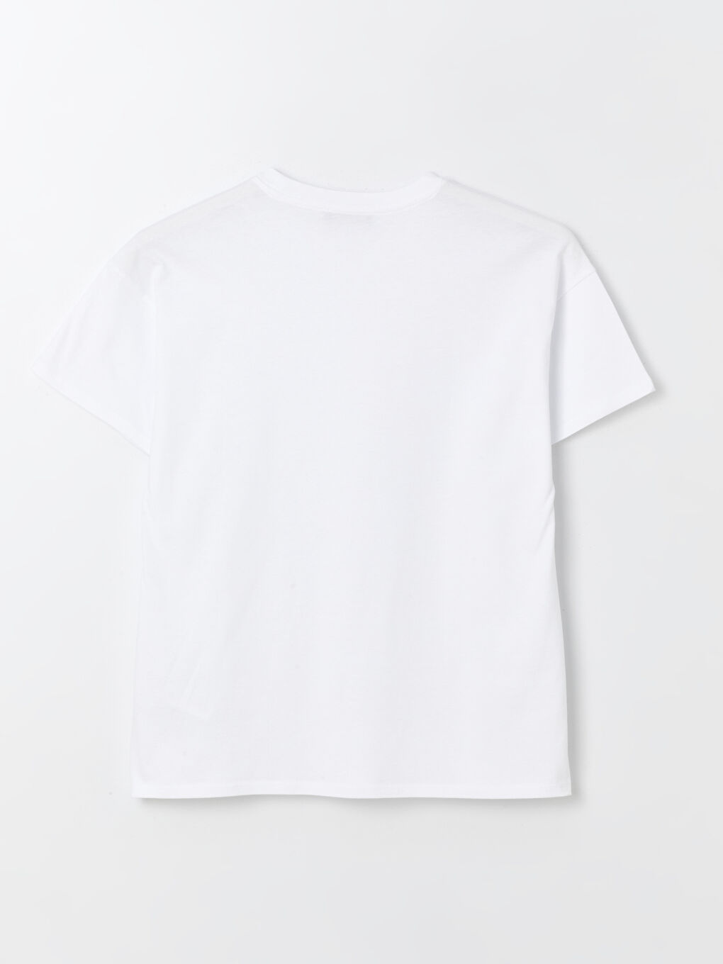 Beyaz Bisiklet Yaka Düz Kısa Kollu Oversize Kadın Tişört-6