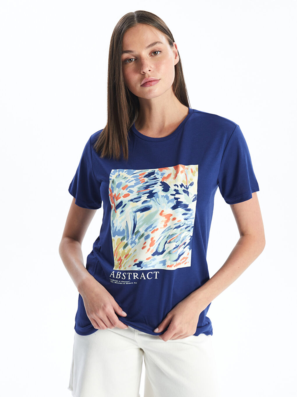 Crew Neck Printed Short Sleeve Women's T-shirt -S46021Z8-HKW