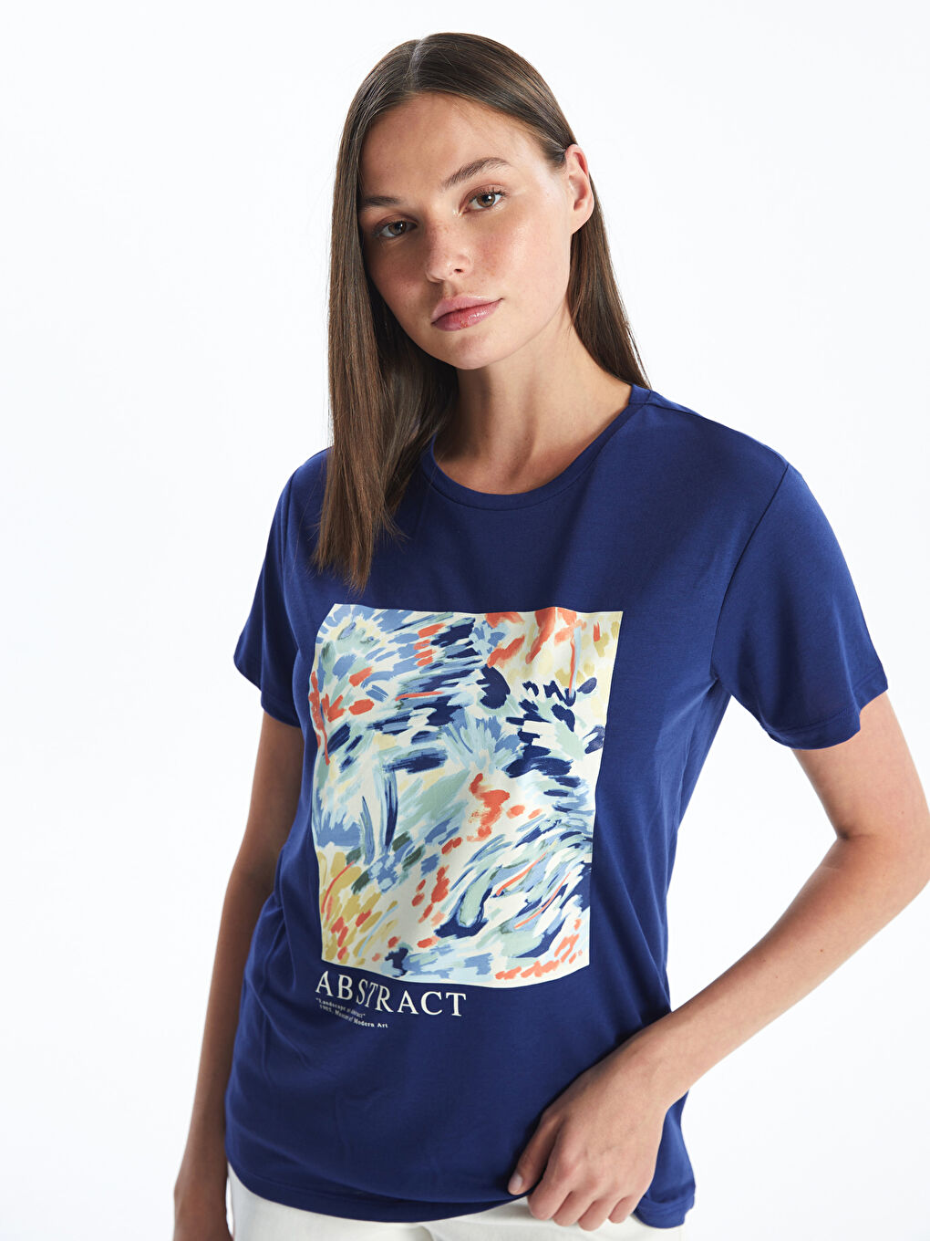 Crew Neck Printed Short Sleeve Women's T-shirt -S46021Z8-HKW