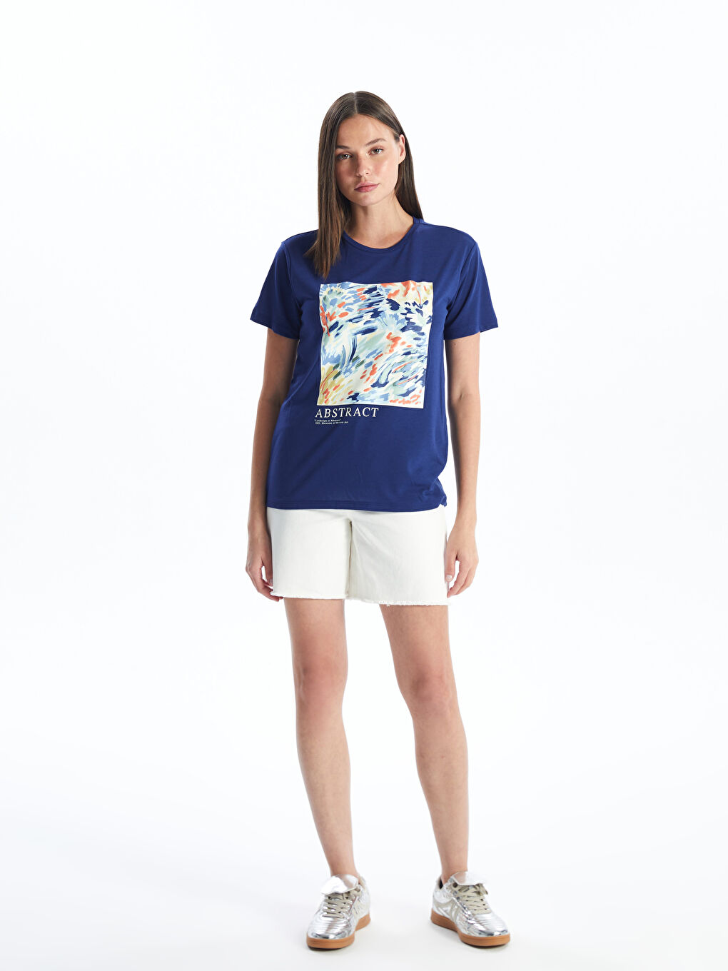 Crew Neck Printed Short Sleeve Women's T-shirt -S46021Z8-HKW