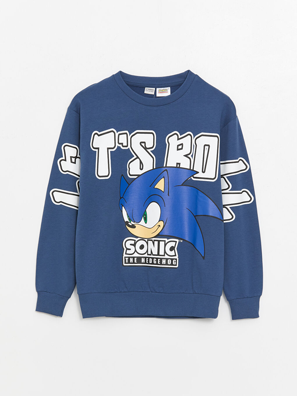 LCW Kids Açık Lacivert Rahat Kalıp Bisiklet Yaka Sonic Baskılı Erkek Çocuk Sweatshirt