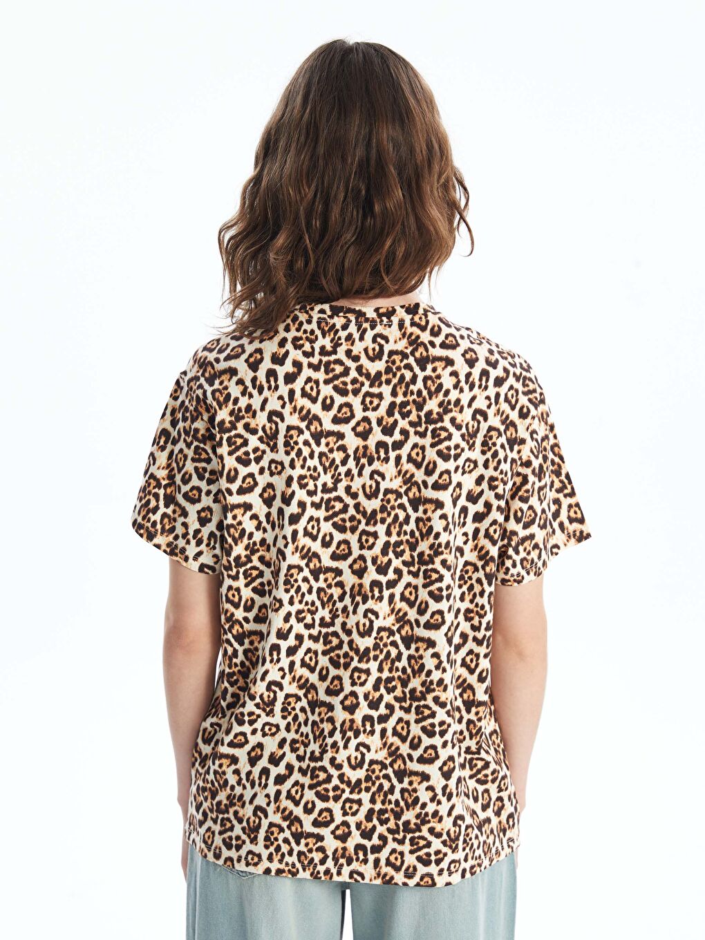 LCW Vision Crew Neck Leopard Patterned Short Sleeve Women's T-Shirt -S46049Z8-LQB
