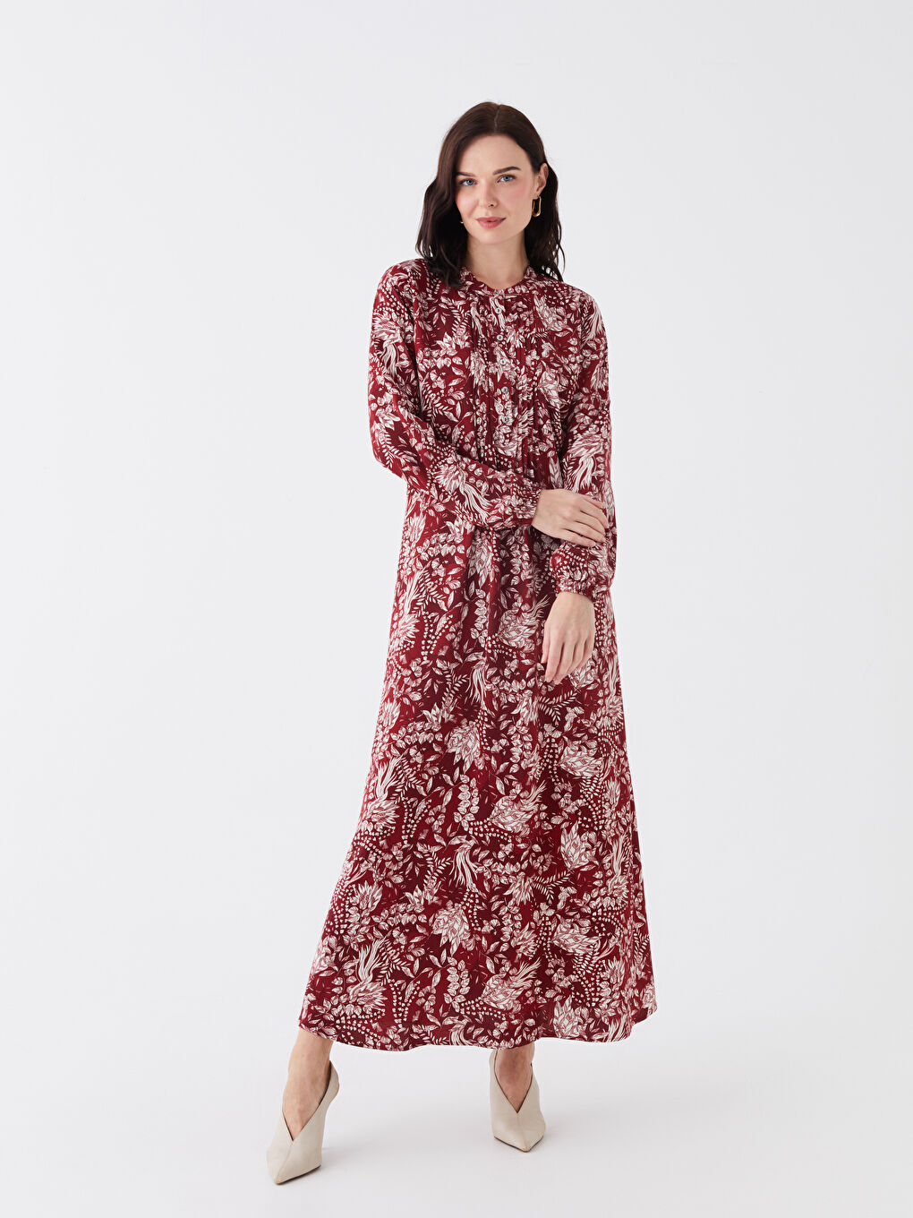 Crew Neck Flower Long Sleeve Women's Dress -S46162Z8-LTQ