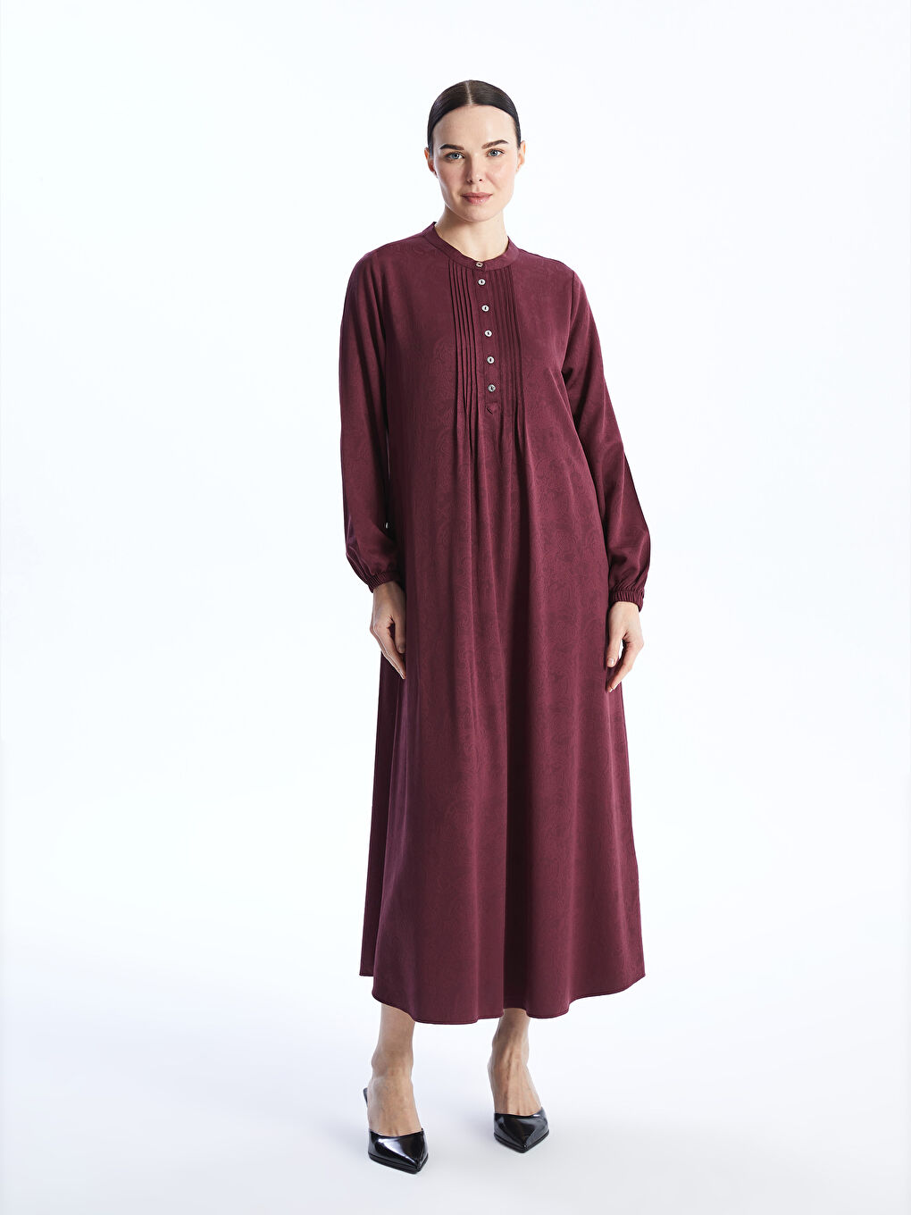 فستان بأكمام طويلة وياقة مستديرة -S46171Z8-HNV